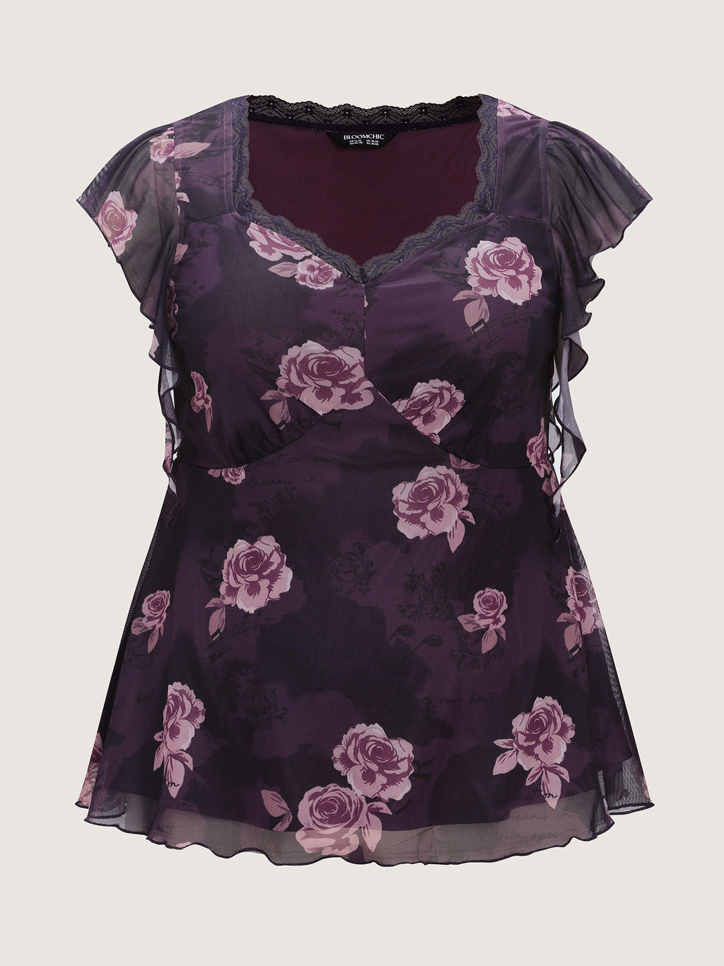 Lace Trim Floral Print Knit Top
