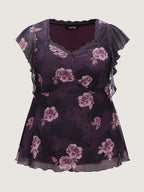 Lace Trim Floral Print Knit Top