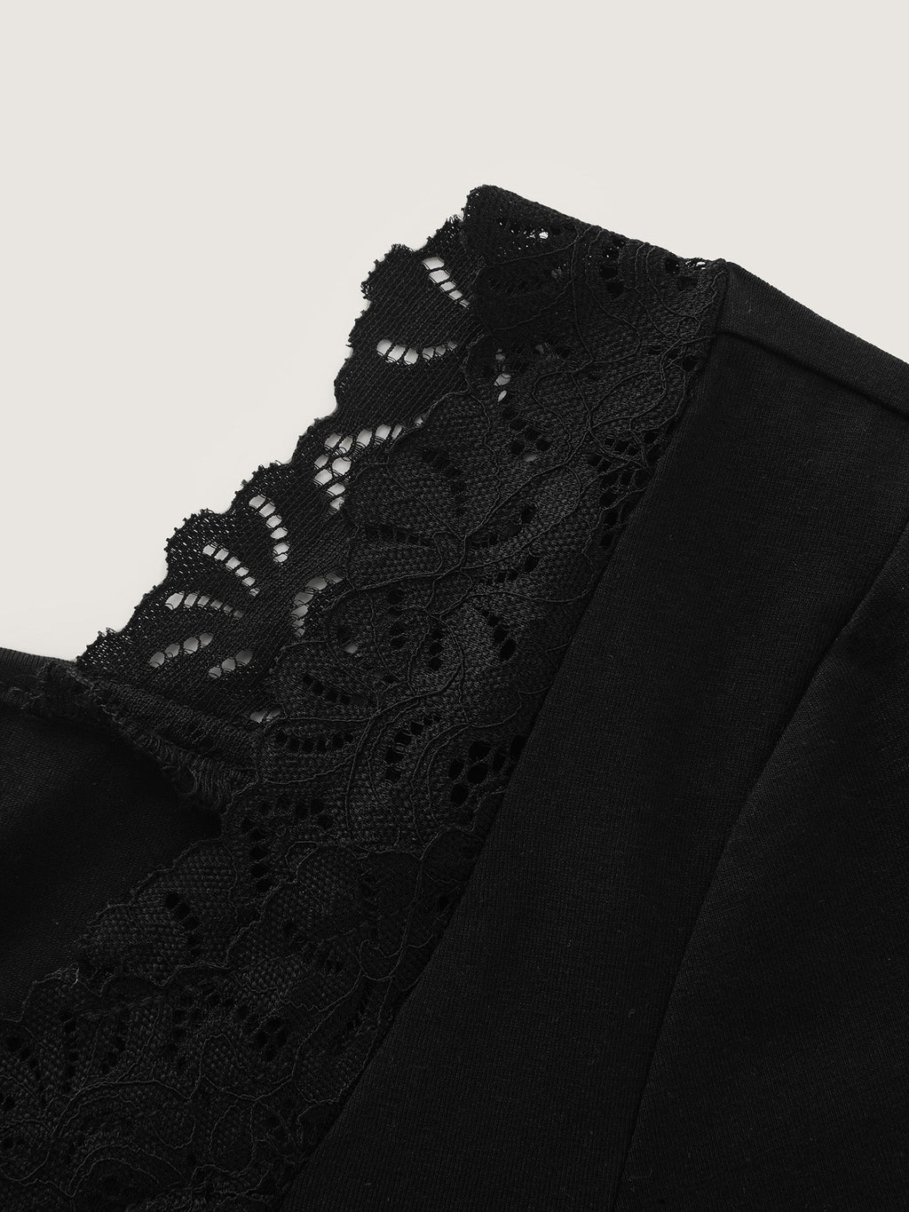 Cotton Lace Trim V-Neckline T-Shirt