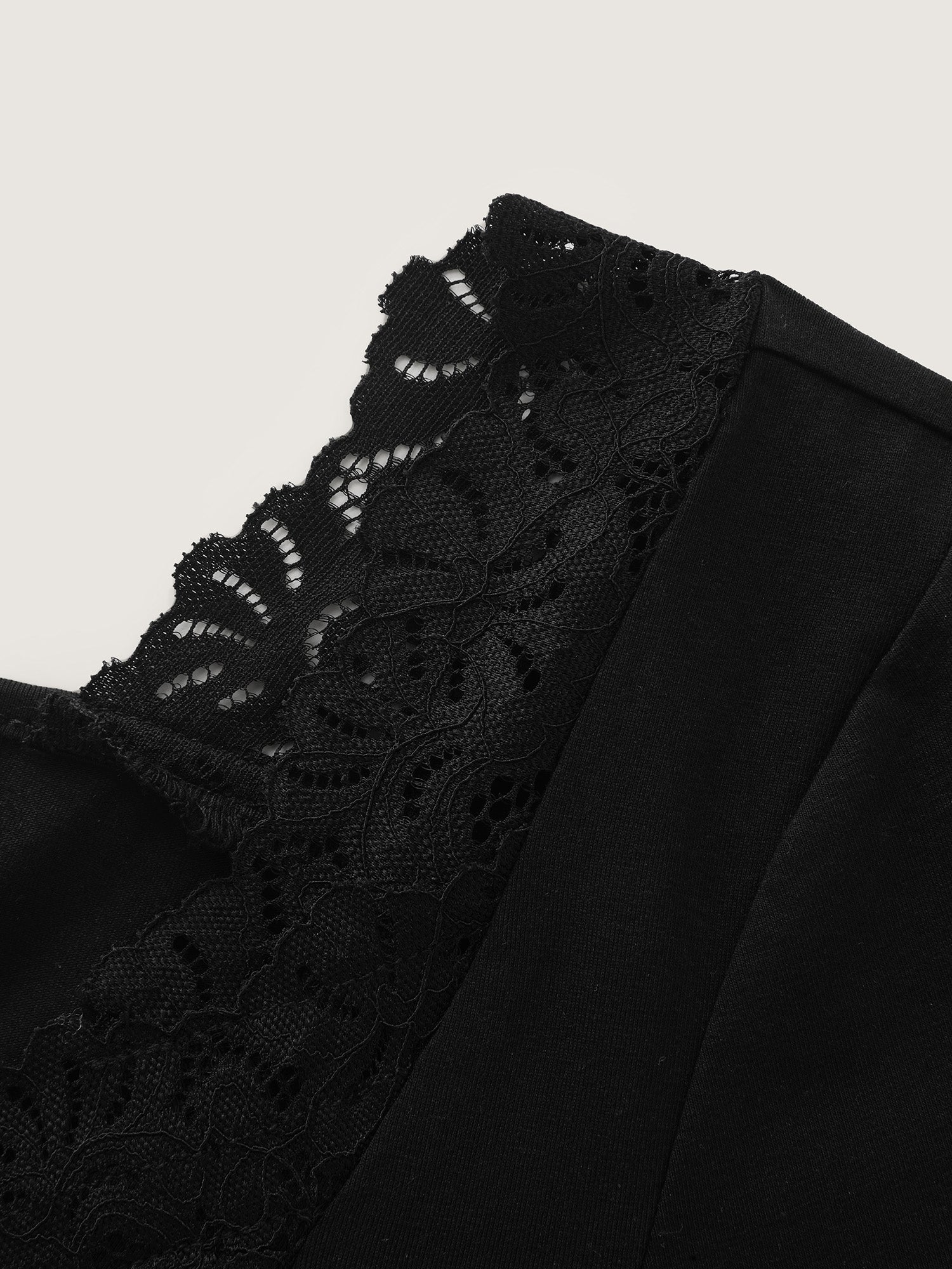 Cotton Lace Trim V-Neckline T-Shirt