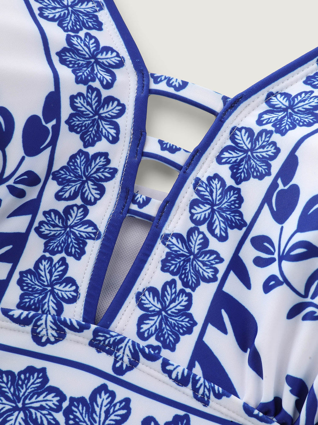 Tropical Print Cut-Out Neckline Swim Top