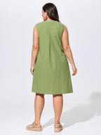 Cotton Toothpick Pleat Button Detail Mini Dress