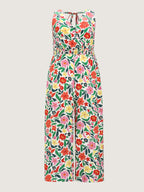 Vibrant Floral Print Shirred Waist Jumpsuit