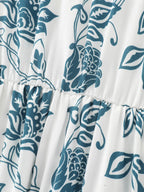 Floral Print Neck-Tie Color Contrast Maxi Dress