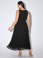 Pleated Waist-Defining Sleeveless Maxi Dress