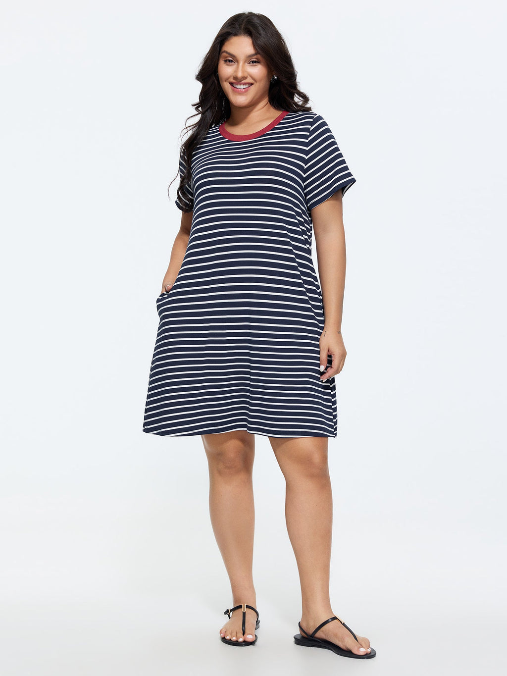 Striped Print Color Contrast T-Shirt Mini Dress