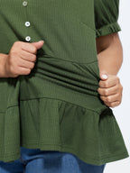 Stretchy Tiered Button Detail Knit Top