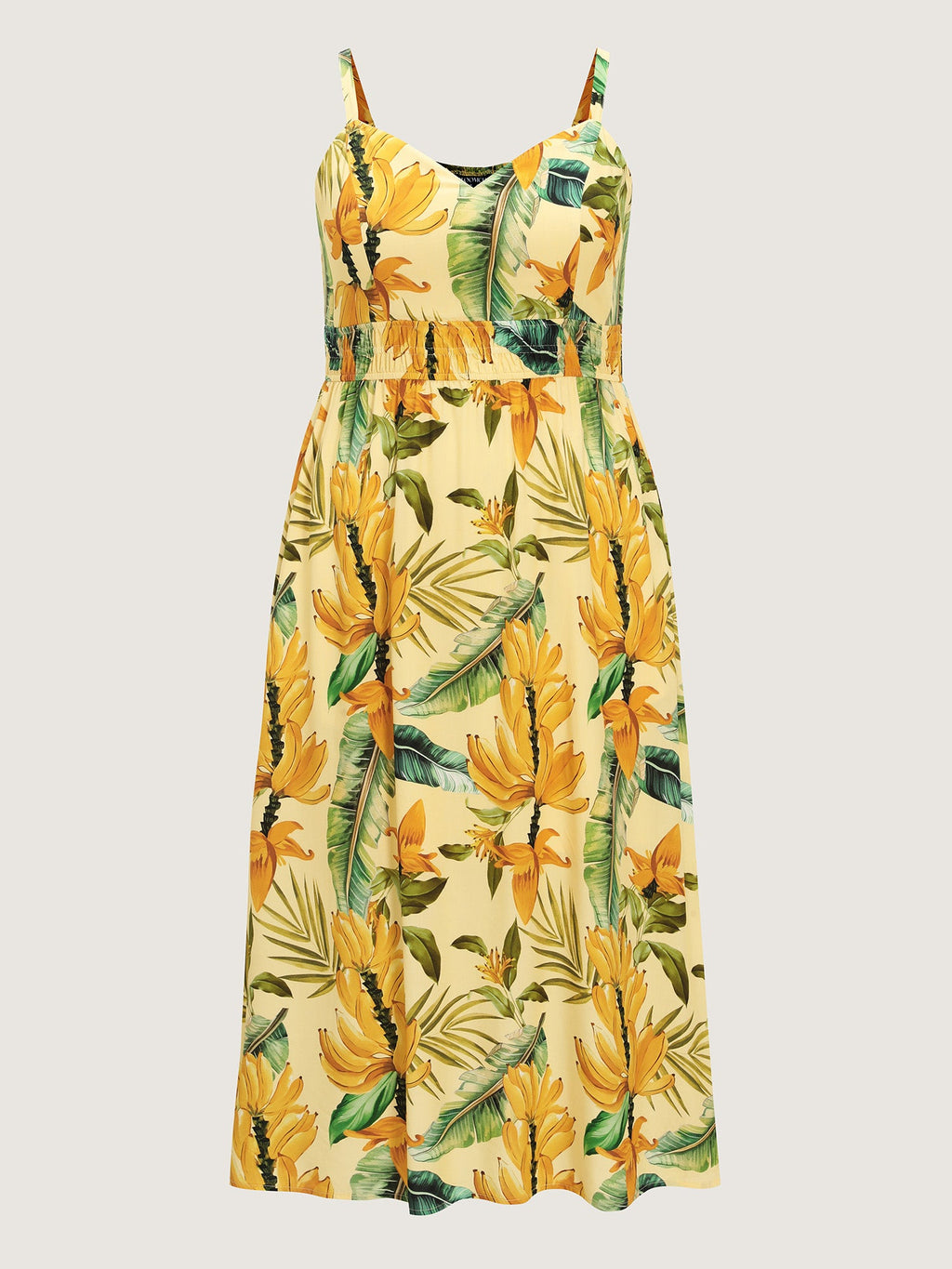 Tropical Breathable Shirred Detail Maxi Dress
