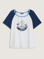 Yacht Print Color Contrast T-Shirt