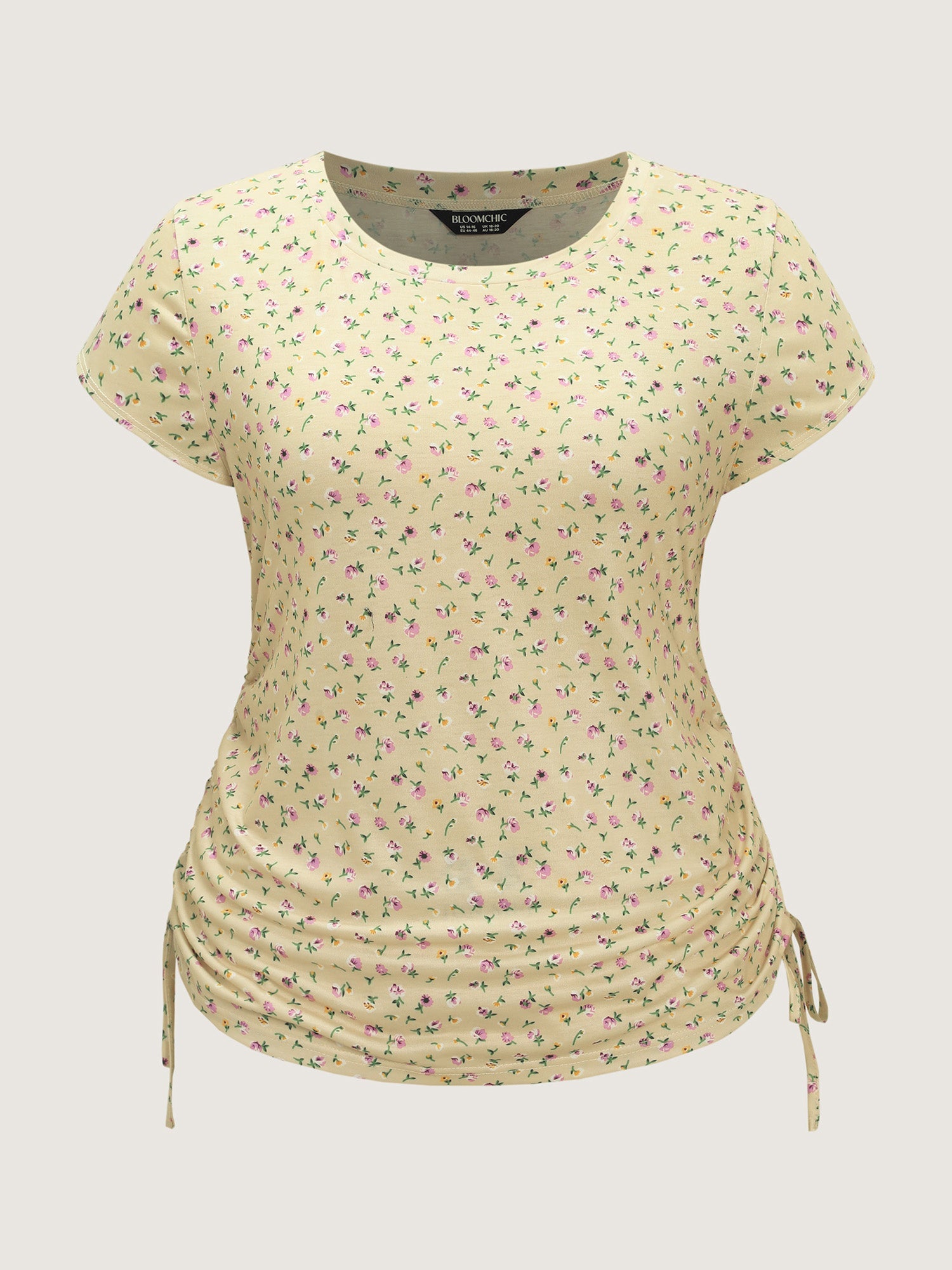 Micro Floral Print Adjustable Side Drawstring T-Shirt