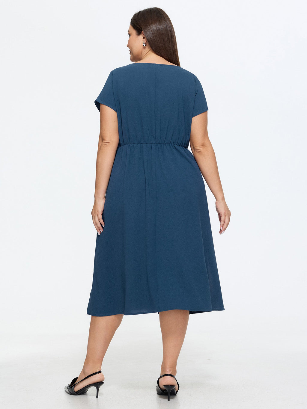Split Neckline Side Waist-Tie Midi Dress