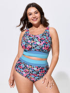 Floral Print Color Contrast Bikini Top