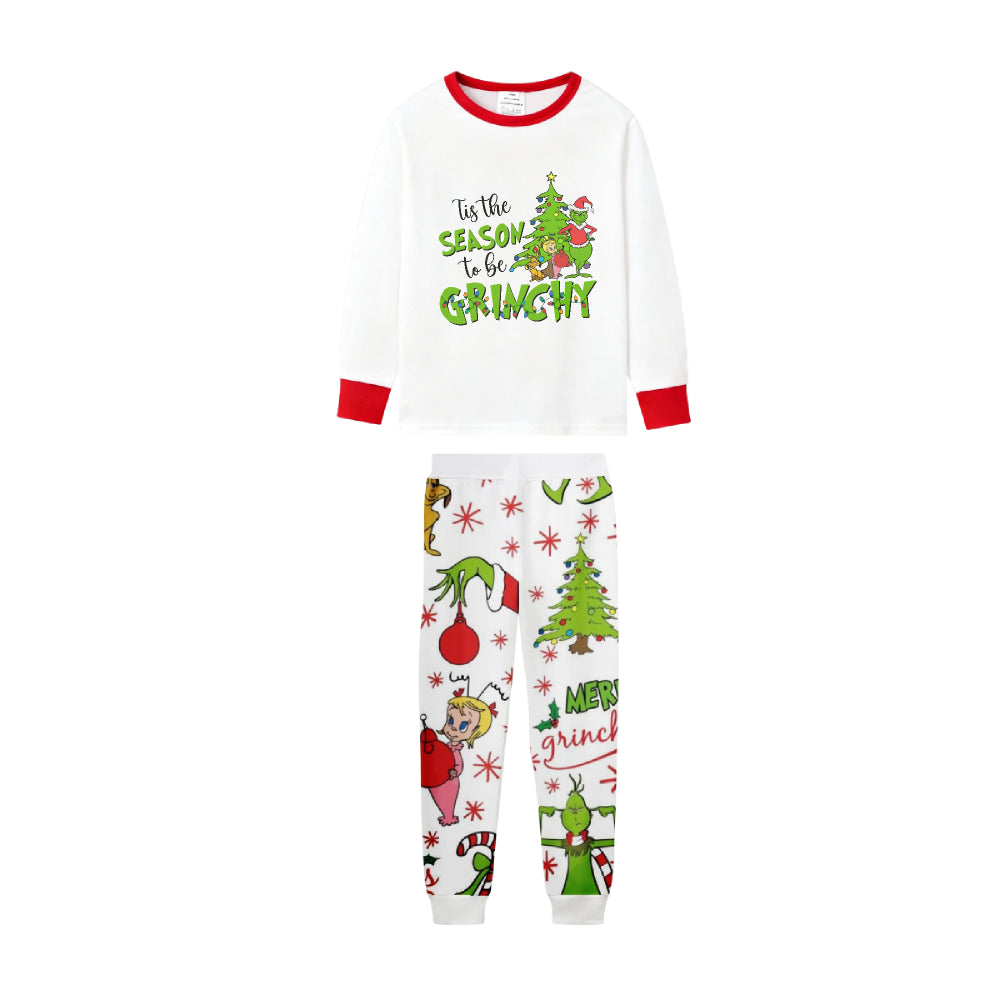 Family Christmas White Pajamas Set With Classic Xmas Pattern Design