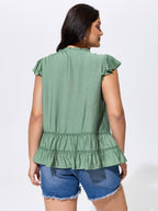 Everyday Pleated Lace Trim Blouse
