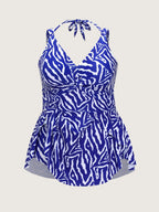 Geometric Print Halter Neckline Swim Dress