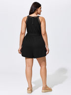 Sheer Lace Neckline Waist-Tie Romper