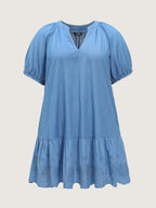 Ruffled Hem Notched Collar Mini Dress