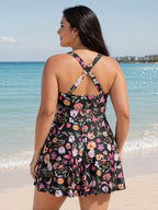 Floral Print Pockets Swim Dress