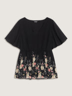 Floral Mesh V-Neck Fit And Flare Top