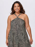 Sheer Geometric Print Halter Neckline Slip Maxi Dress