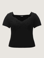 Cotton Lace Trim V-Neckline T-Shirt