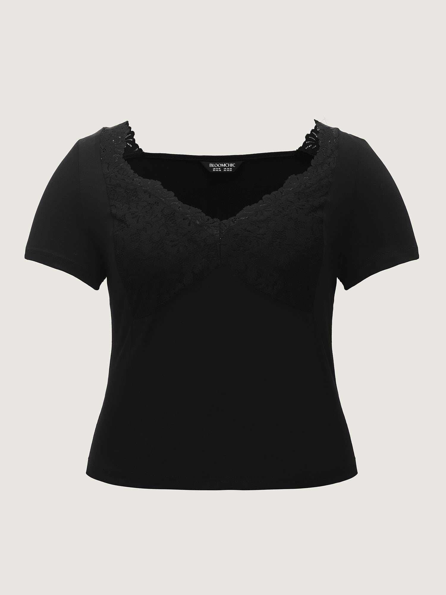 Cotton Lace Trim V-Neckline T-Shirt