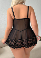 Plus Size Sexy Lace Hollow See-Through Camisole Sleepwear Set
