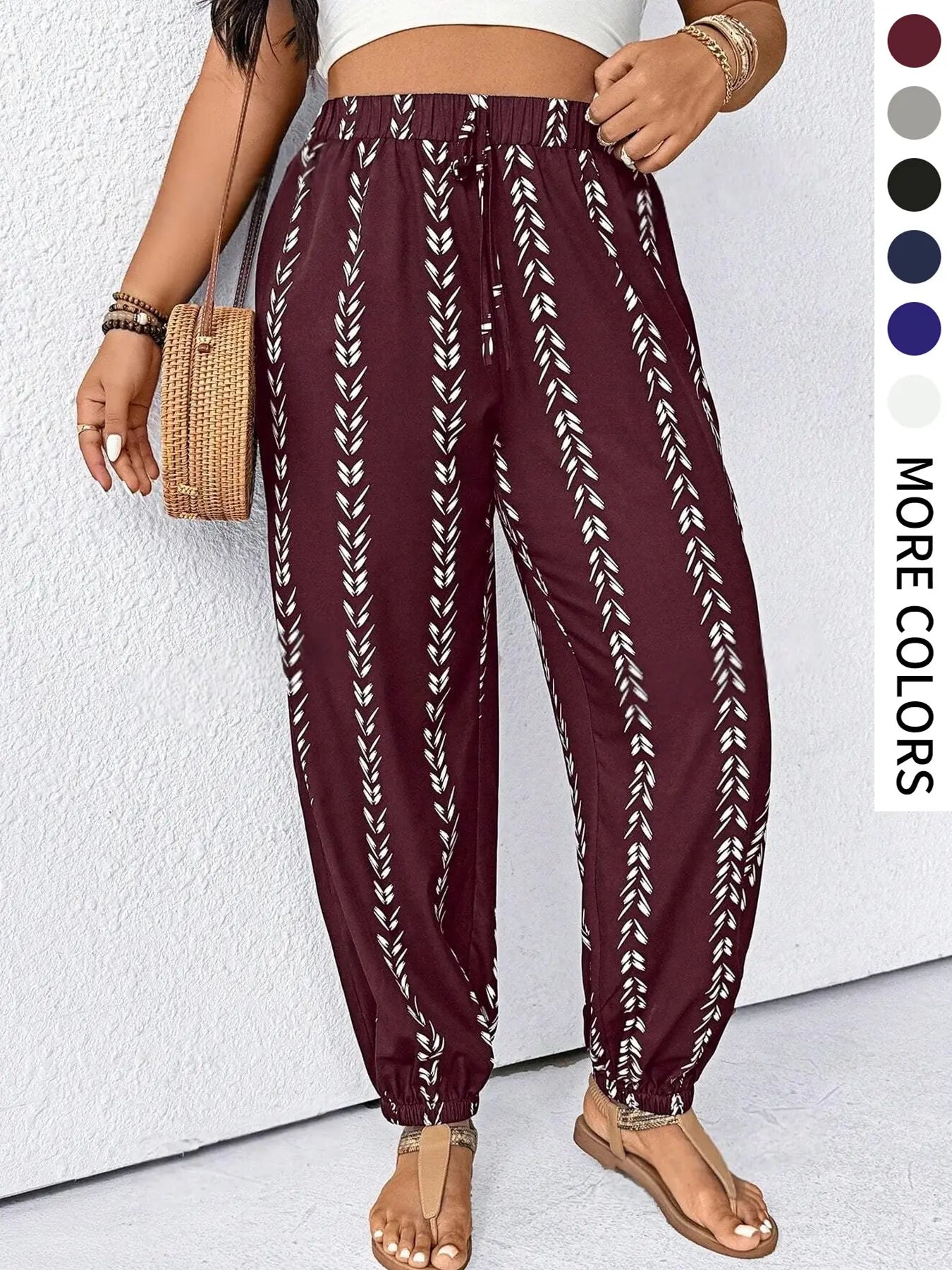 【Plus Size】Pants, Striped Casual Comfy Trousers for Daily Wear, Women's Bottoms for Summer