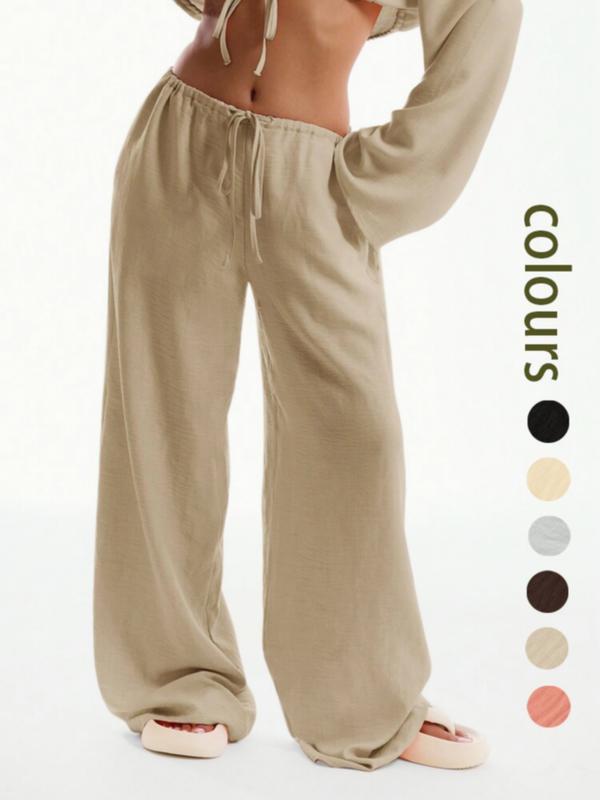 Women's Solid Pocket Pants, Casual Comfy Wide Leg Trousers for Beach Vacation Holiday, Ladies Bottoms for All Seasons