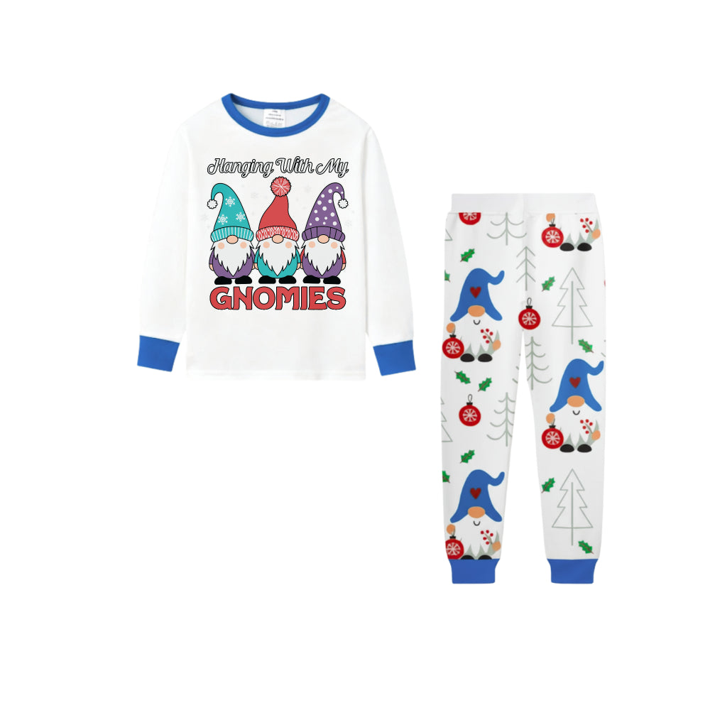 Family Holiday Christmas Blue Sleepwear Set with Christmas Gnome Print