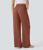 2026🔥 High Waisted Drawstring Pocket Wide Leg Casual Linen-Feel Pants