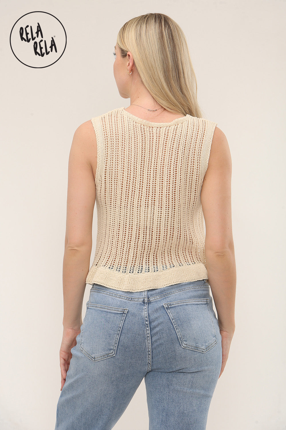Crochet Tie Front Frill Detailed Top in Beige