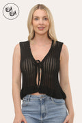 Crochet Tie Front Frill Detailed Top in Black