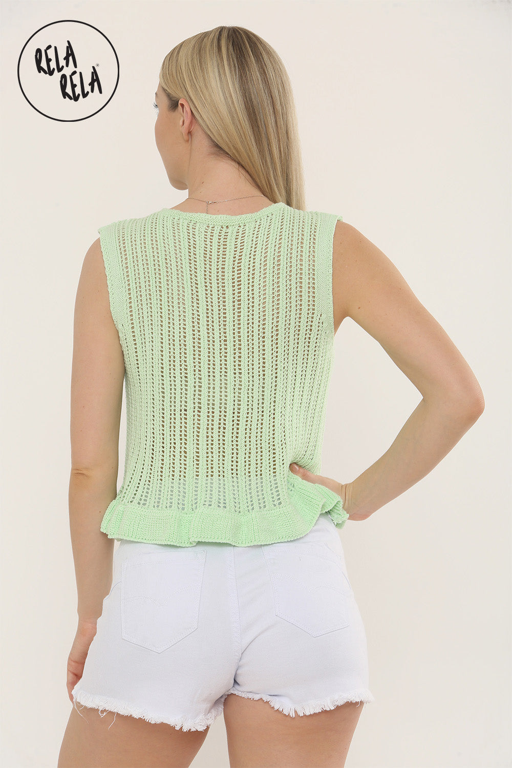 Crochet Tie Front Frill Detailed Top in Mint