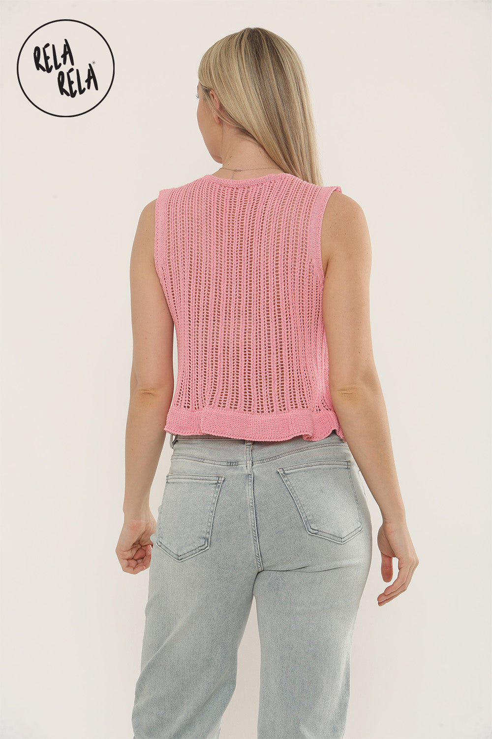 Crochet Tie Front Frill Detailed Top in Pink