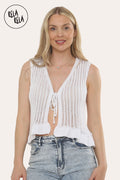 Crochet Tie Front Frill Detailed Top in White