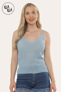 Summer Sleeveless Shimmery V Neck Cami Vest Tank Top in Blue