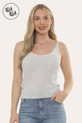 Summer Sleeveless Shimmery V Neck Cami Vest Tank Top in Silver