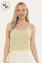 Summer Sleeveless Shimmery V Neck Cami Vest Tank Top in Yellow