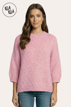 Half Sleeve Knitted Crewneck Jumper in Pink