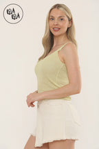 Summer Sleeveless Shimmery V Neck Cami Vest Tank Top in Yellow