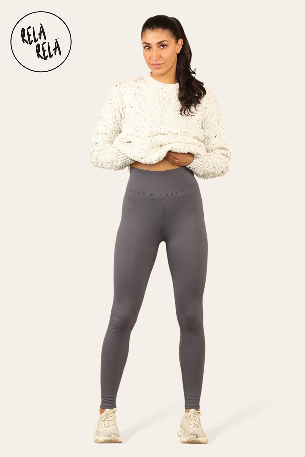 High Waisted Fleece Lined Thermal Leggings in Charcoal
