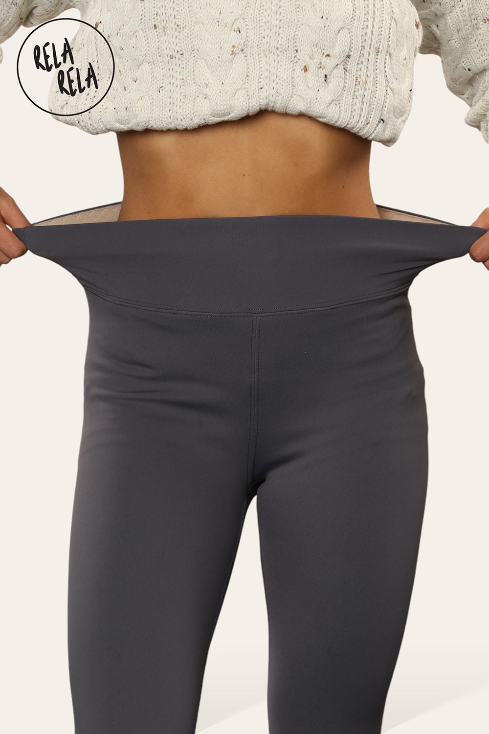 High Waisted Fleece Lined Thermal Leggings in Charcoal