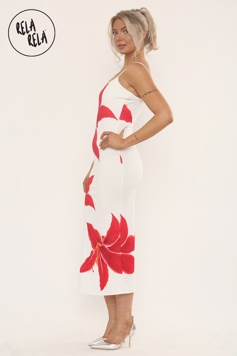 Strappy Large Flower Print Maxi Dress Partywear Going Out Dress in White