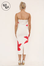 Strappy Large Flower Print Maxi Dress Partywear Going Out Dress in White