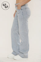 Sparkle Wide Leg Denim Jeans with Rhinestones in Light Blue