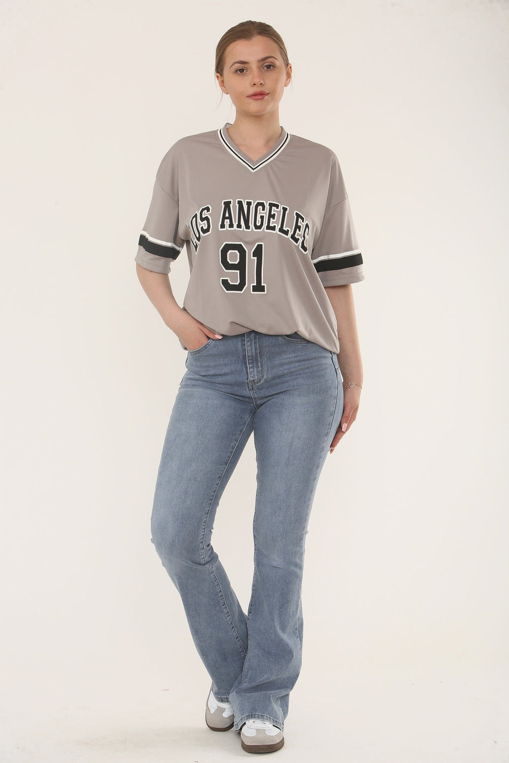 Flared Stretchy Pull On Jeans in Vintage Blue