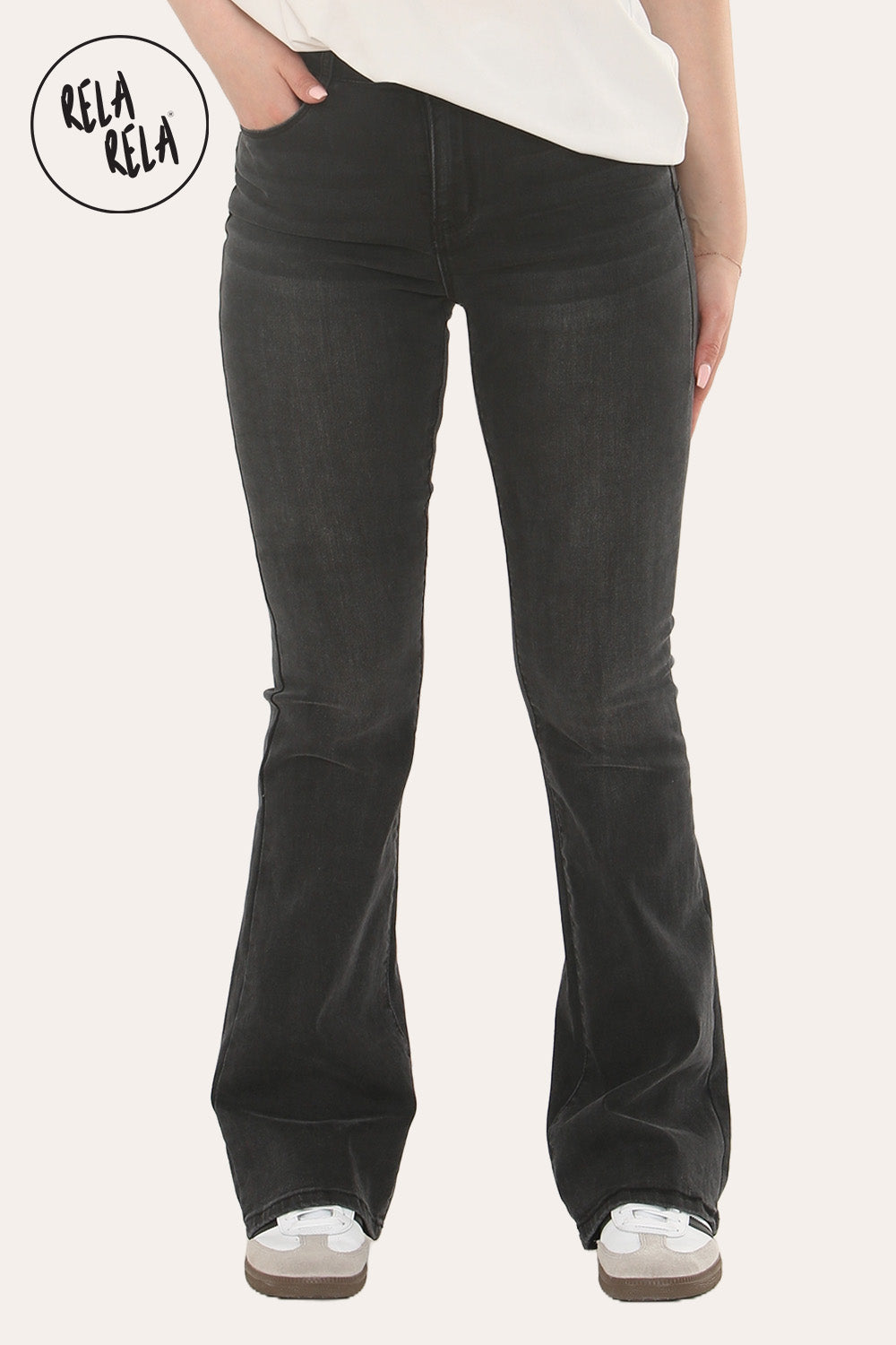 Flared Stretchy Pull On Jeans in Charcoal