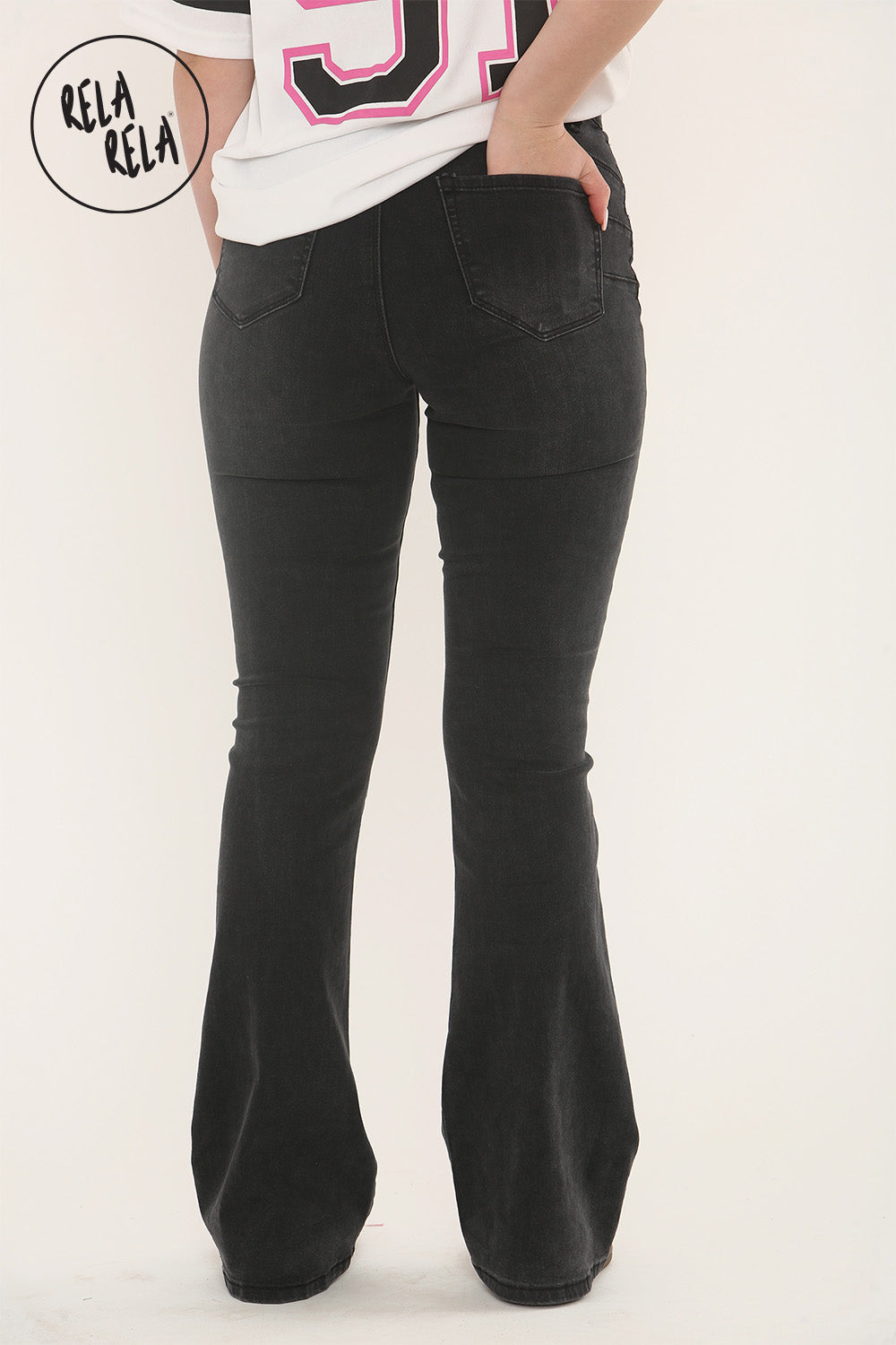 Flared Stretchy Pull On Jeans in Charcoal