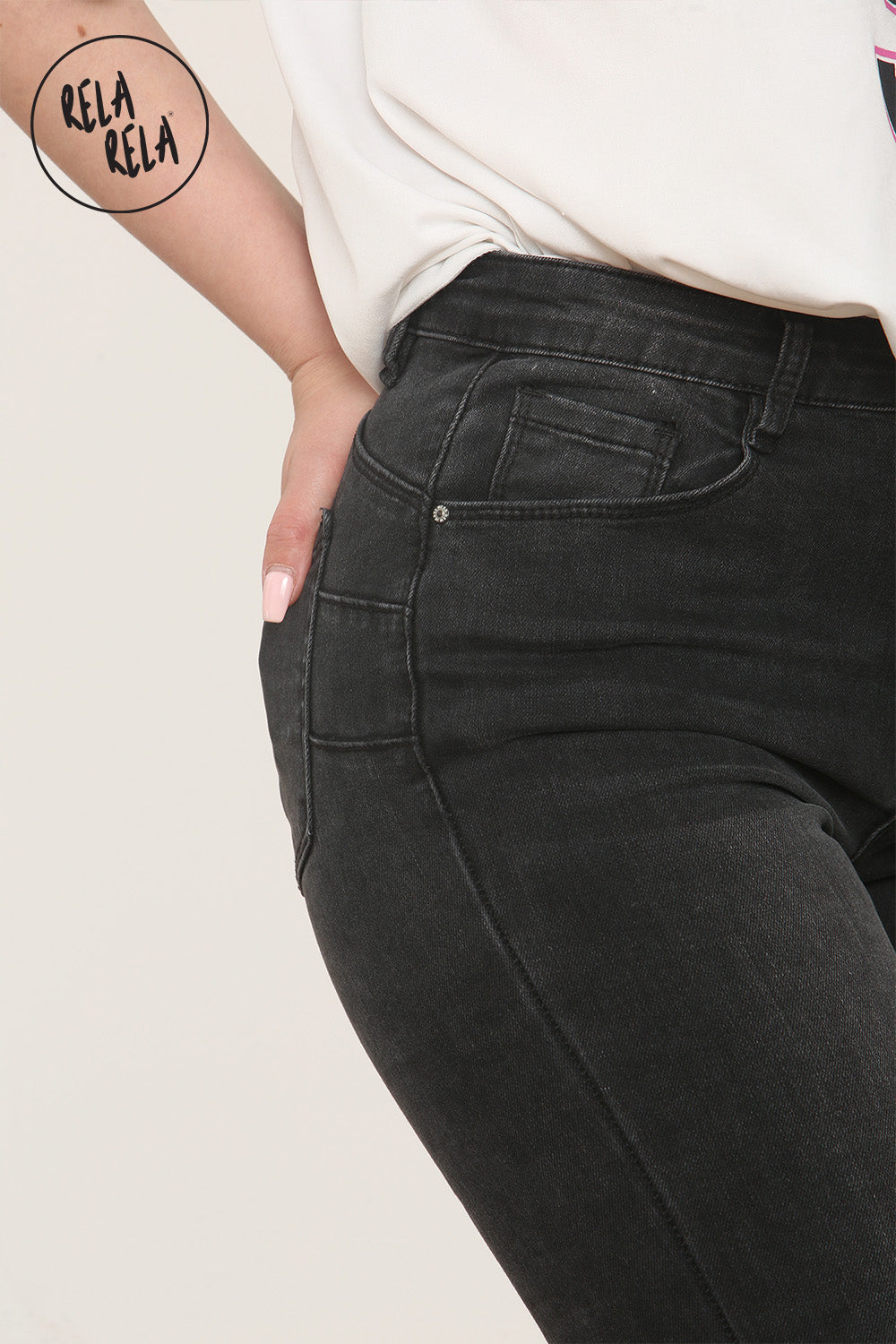 Flared Stretchy Pull On Jeans in Charcoal